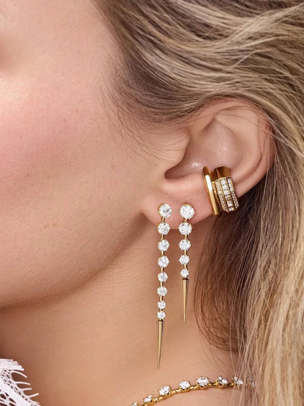 Sorellina Quill Diamond Drop Earrings In Gold
