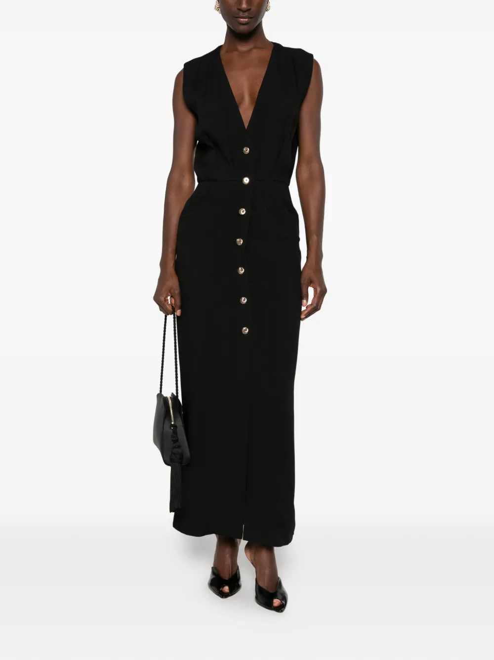 BLAZÉ Milano Luna Friesian Button-down Maxi Dress in Black, view 2