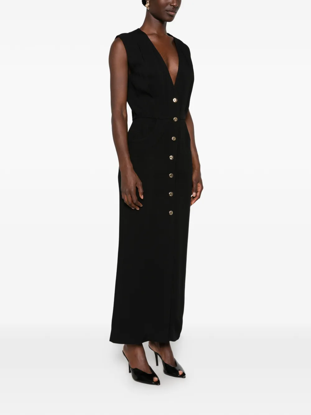 BLAZÉ Milano Luna Friesian Button-down Maxi Dress in Black, view 3