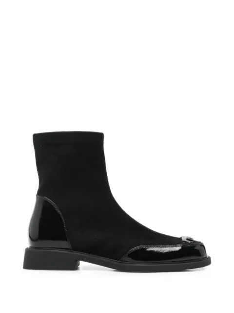 LINDA BAUMANN patent-panelled buckle-detail ankle boots