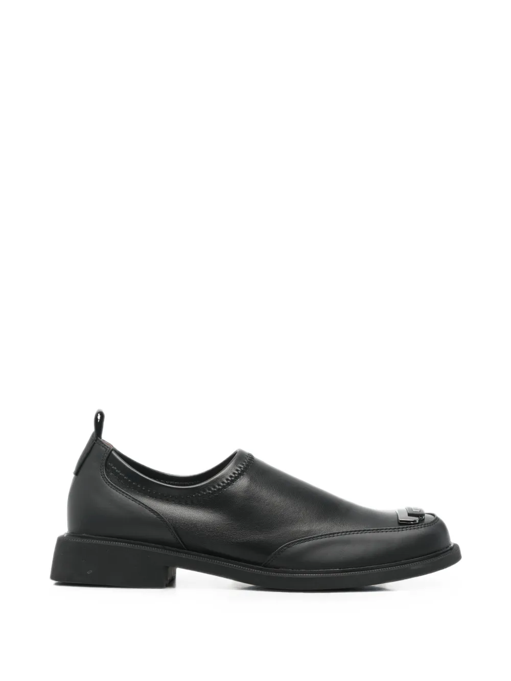 LINDA BAUMANN logo-plaque square-toe loafers - Nero