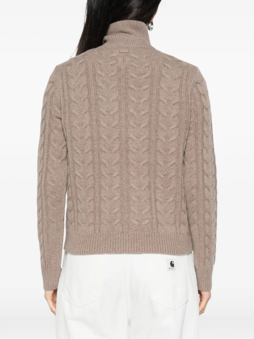 Max Mara Kabelgebreide trui met kwartrits Beige