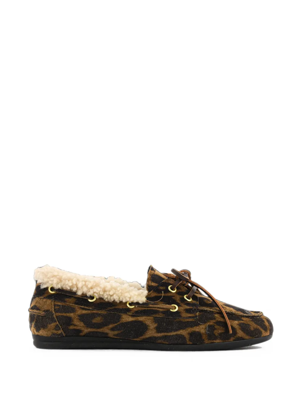 TORAL SHOES Mocassini da barca leopardati con bordo in shearling - Marrone