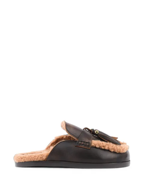 Posa tassel-detail shearling-trim mules