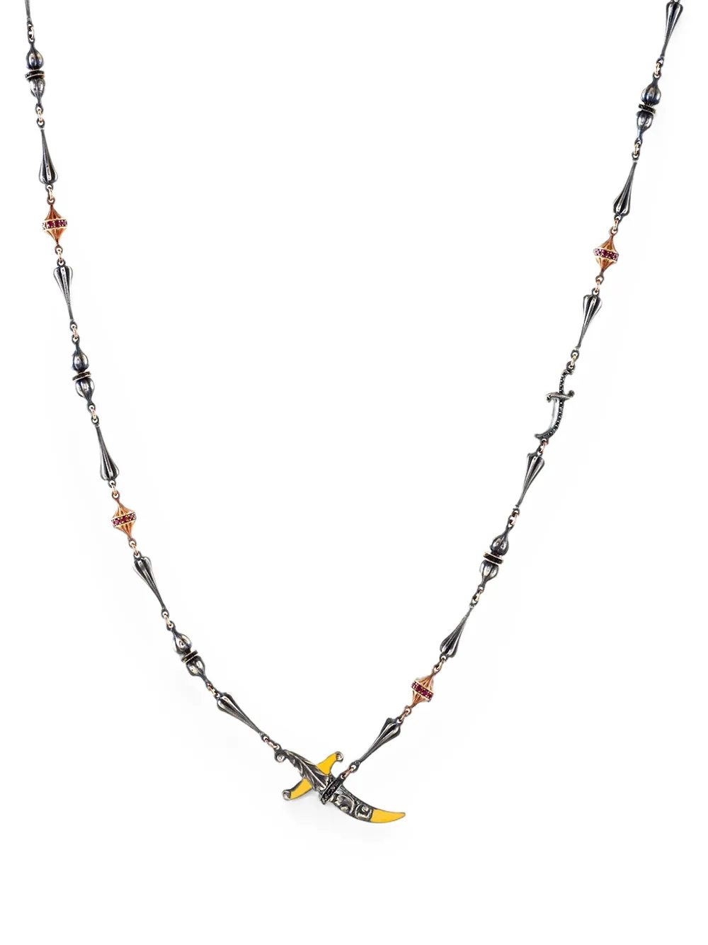 Sevan Bıçakçı ruby and black diamond dagger necklace