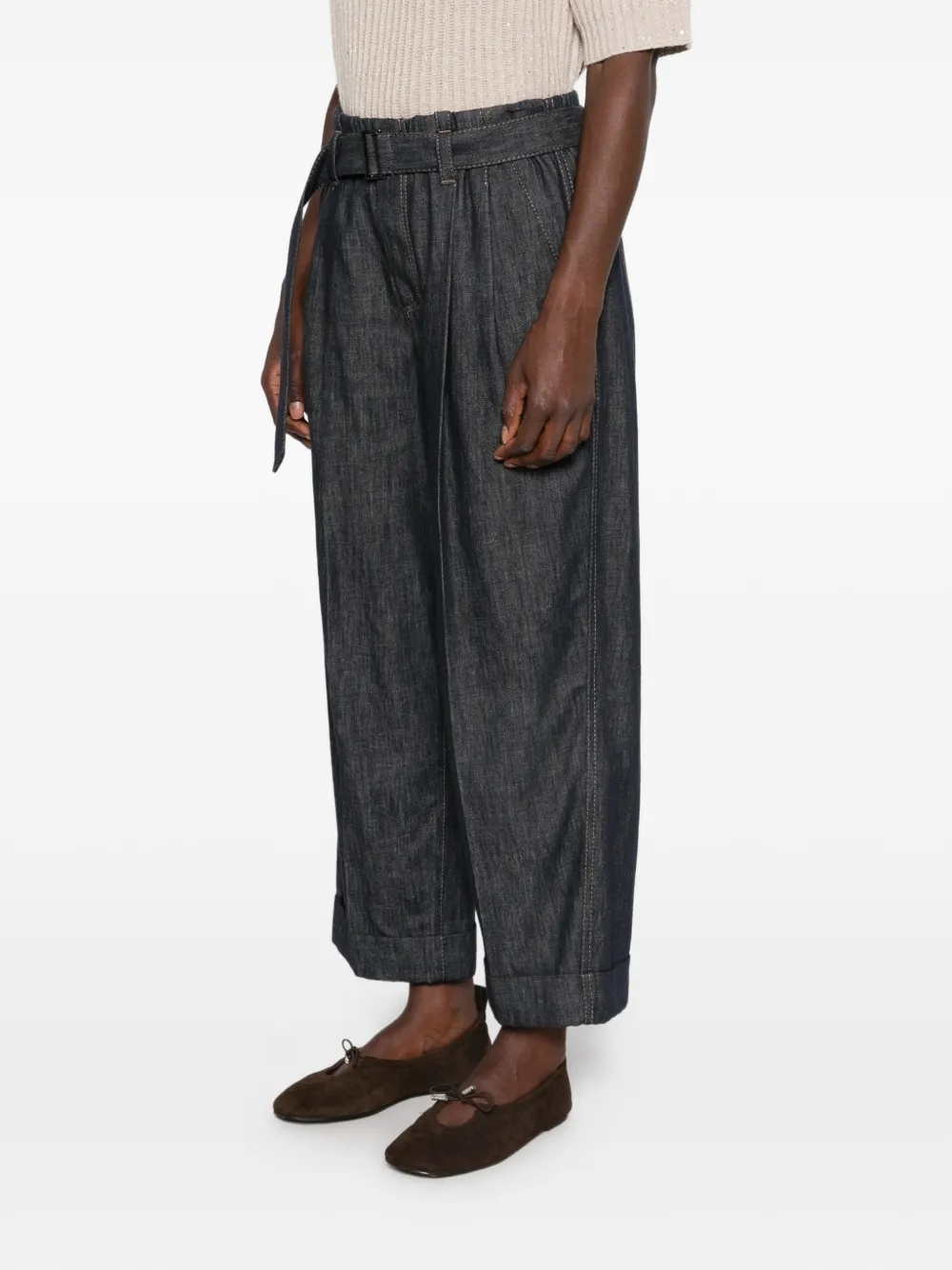 Brunello Cucinelli Jeans met ceintuur en plooien Blauw
