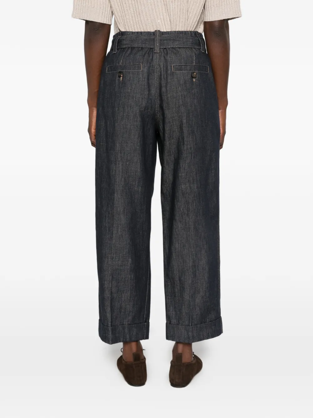 Brunello Cucinelli Jeans met ceintuur en plooien Blauw