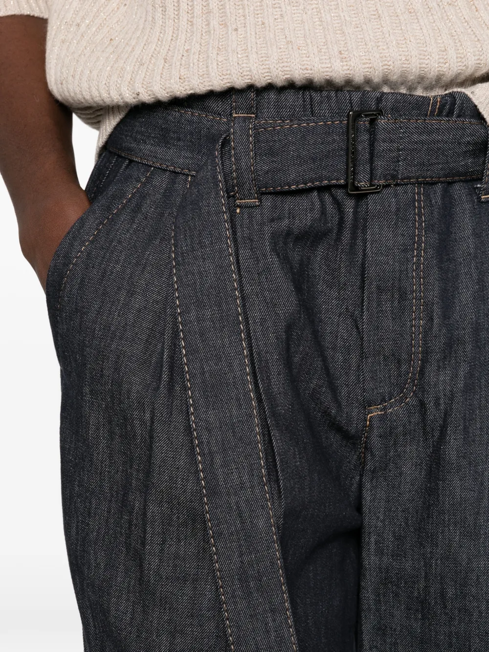 Brunello Cucinelli Jeans met ceintuur en plooien Blauw