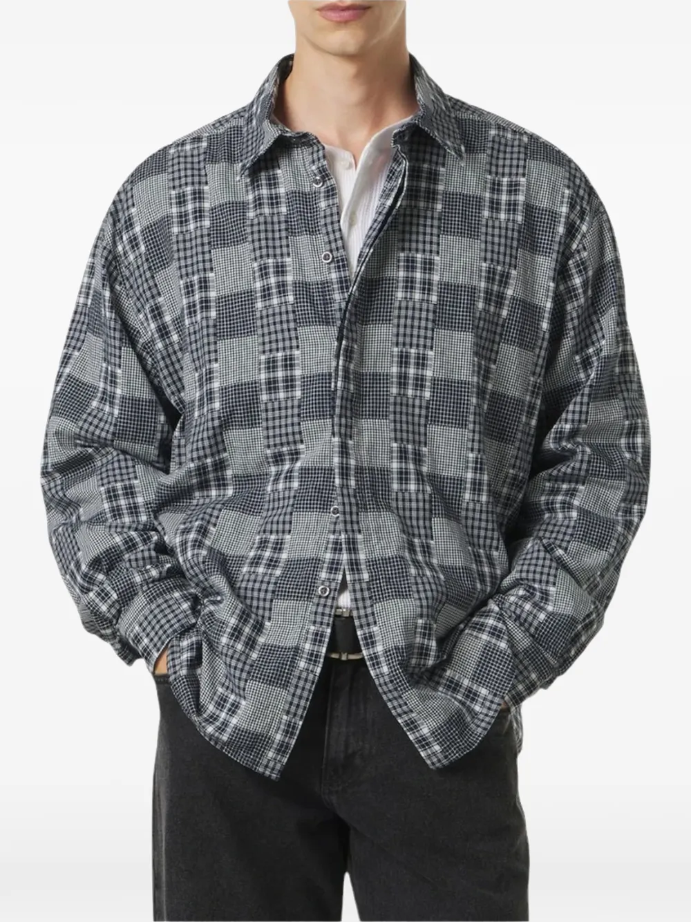 ERL Geruit shirt met patchwork Zwart
