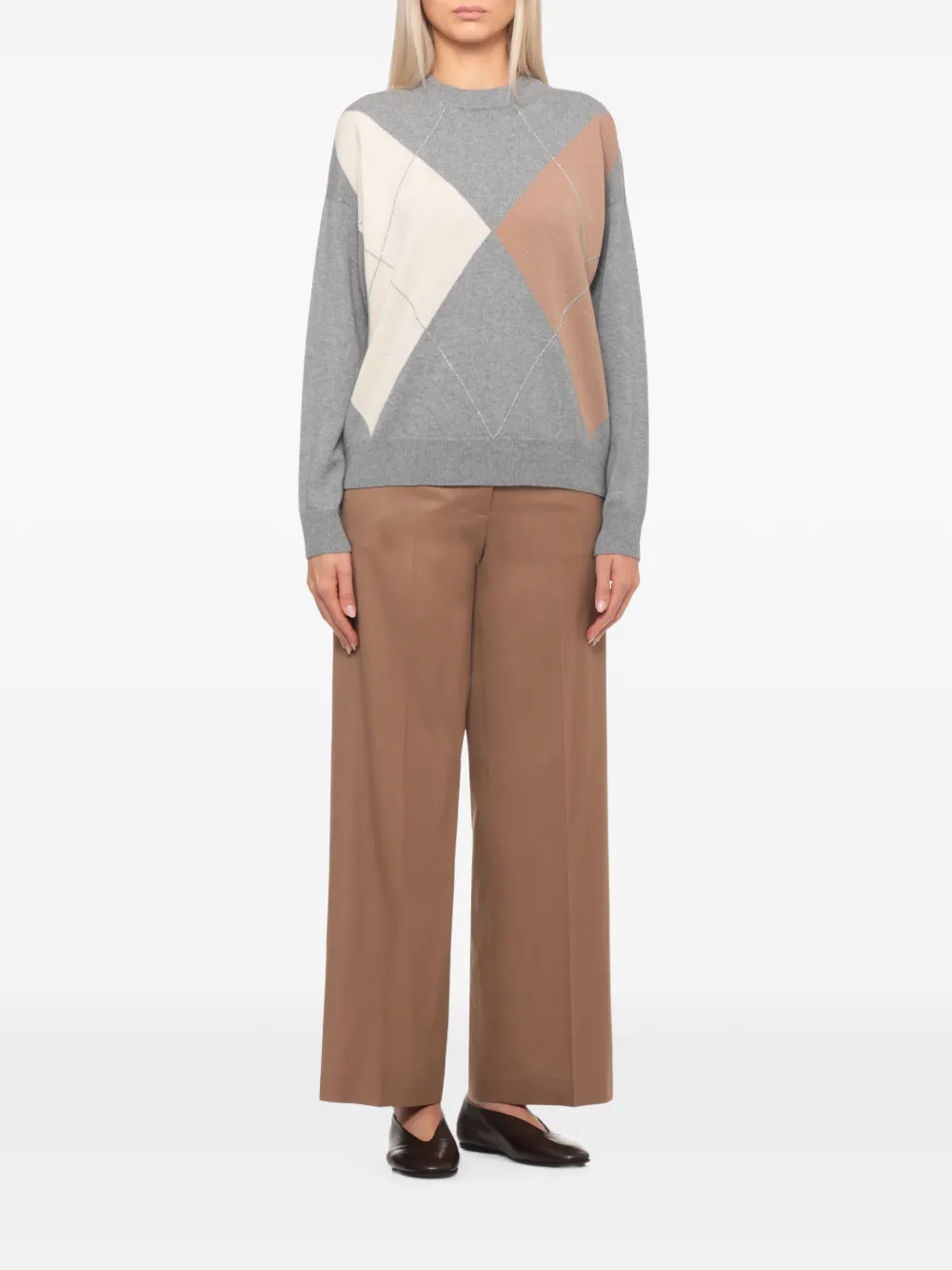Peserico Trui met argyle-patroon en kettingafwerking Grijs