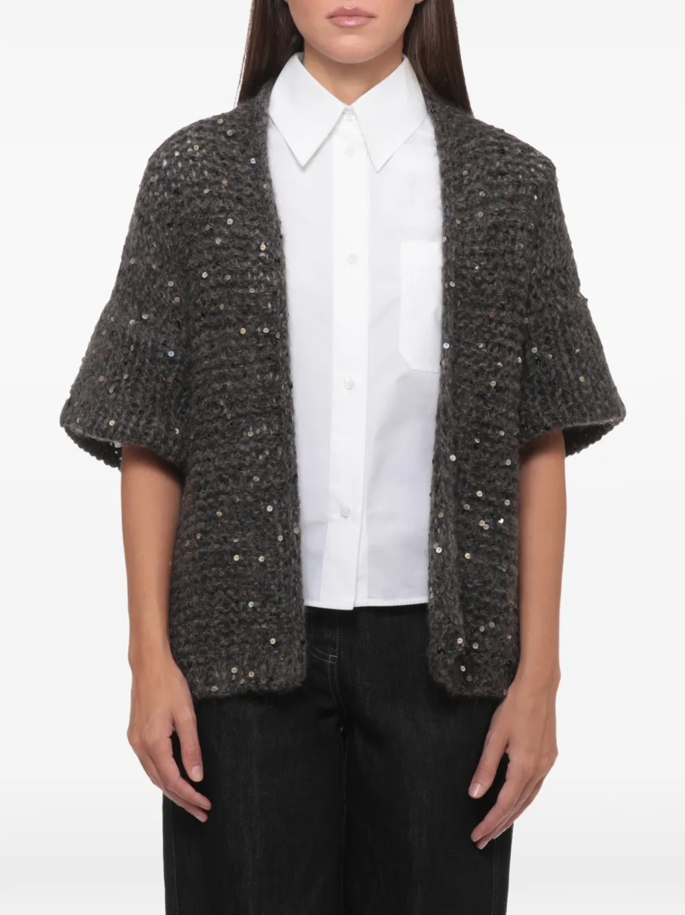 PANICALE sequin-embellished open-knit cardigan - Grigio