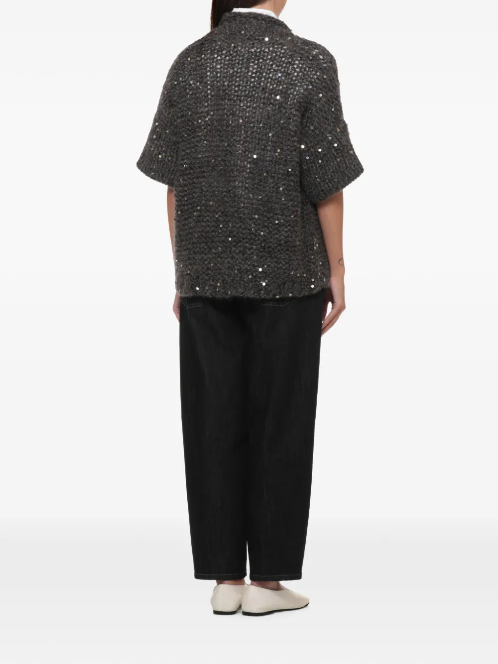PANICALE sequin-embellished open-knit cardigan Grijs