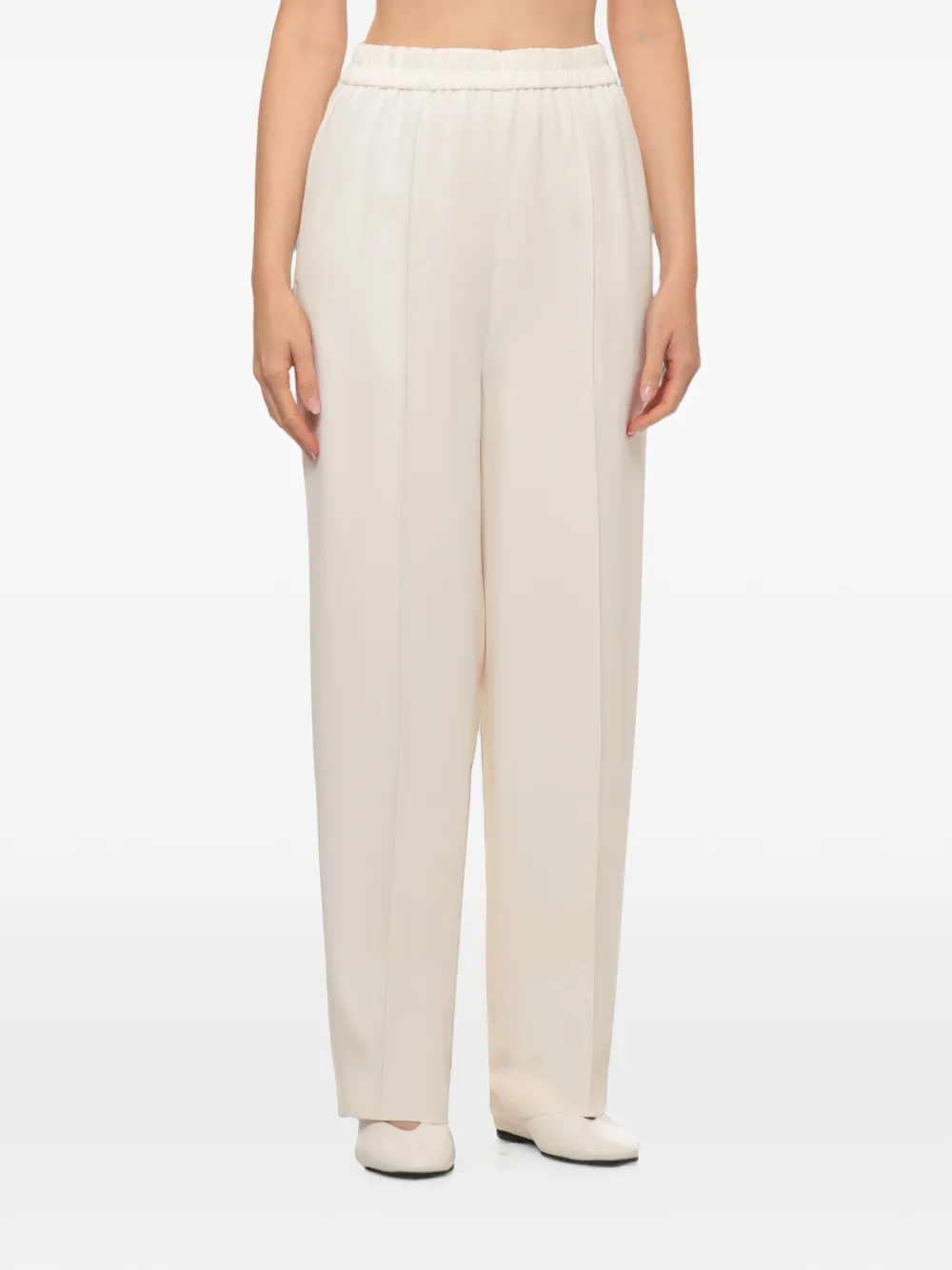 Fabiana Filippi Broek met elastische tailleband en kralen Beige