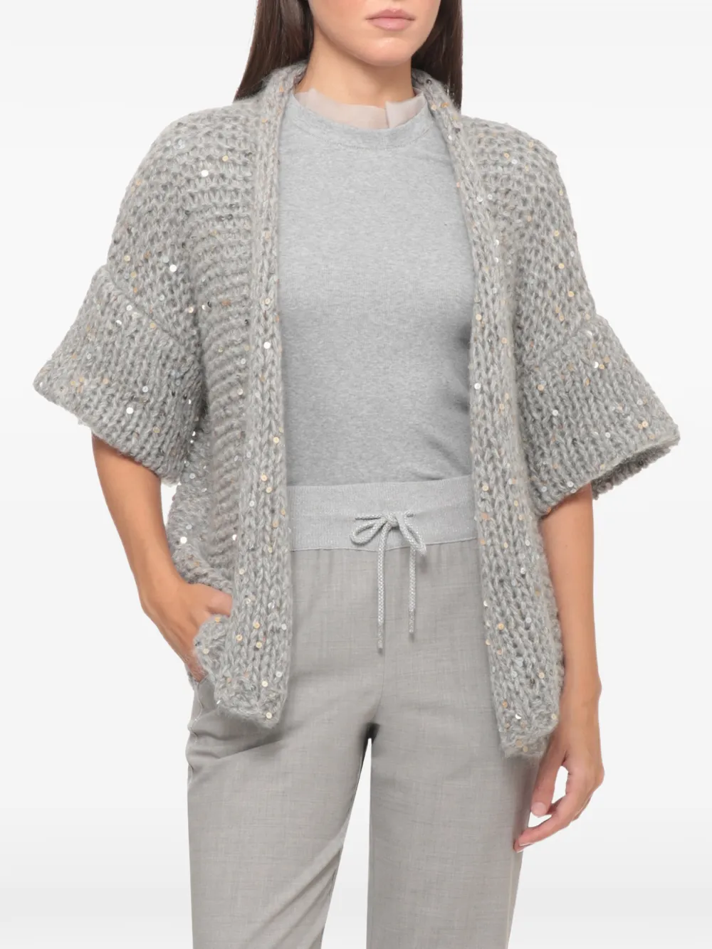 PANICALE sequin-embellished chunky-knit cardigan - Gris