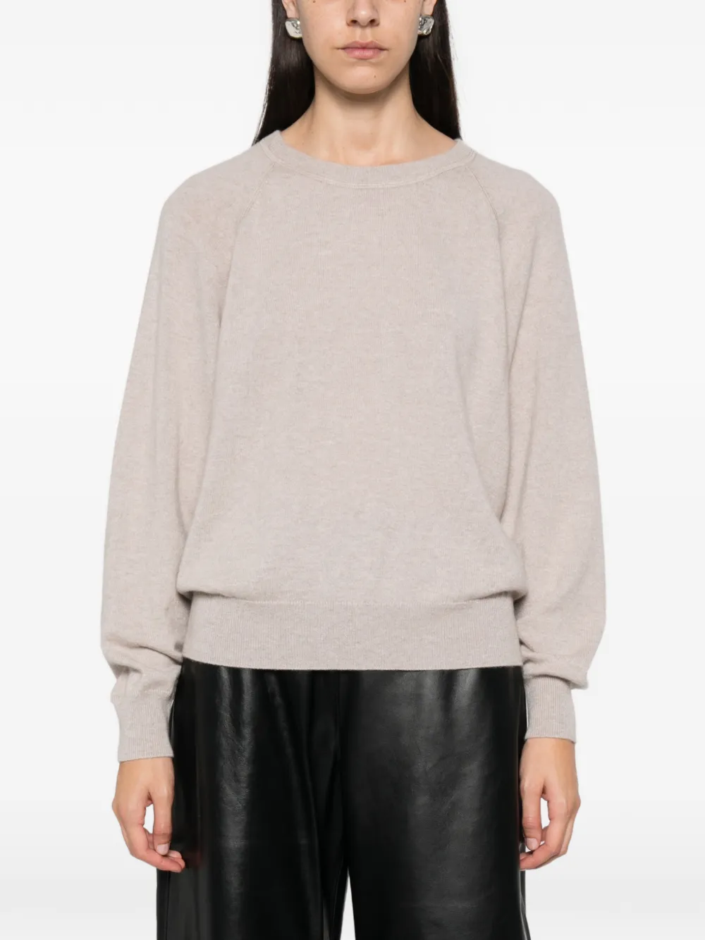 Lisa Yang Cambrie trui met raglan mouwen en uitgesneden details Beige