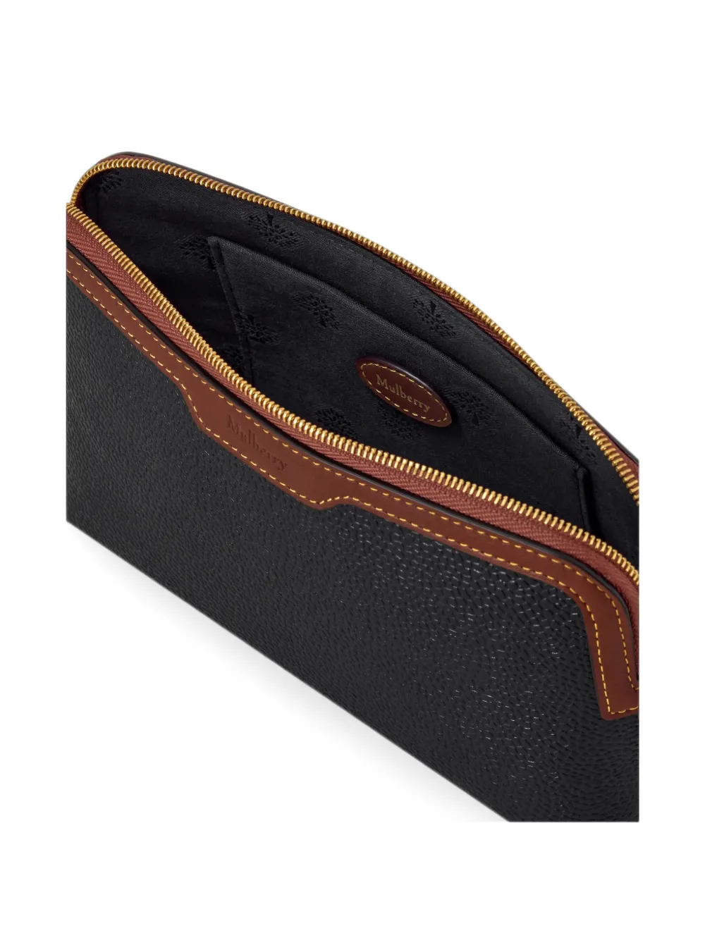 Mulberry Make-uptas van leer met textuur Zwart