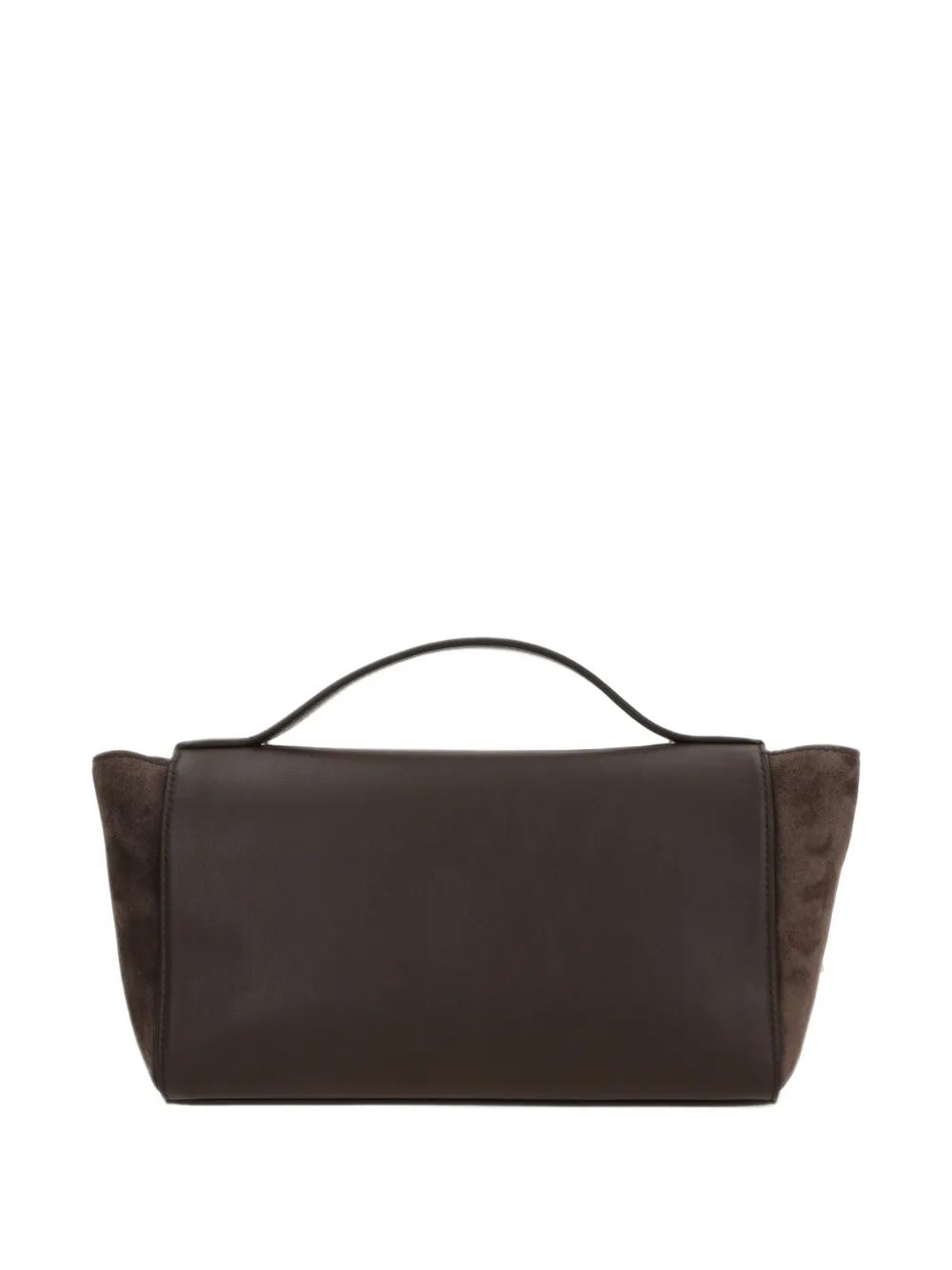 Savette Symmetry Trapeze suede-panelled clutch bag Bruin