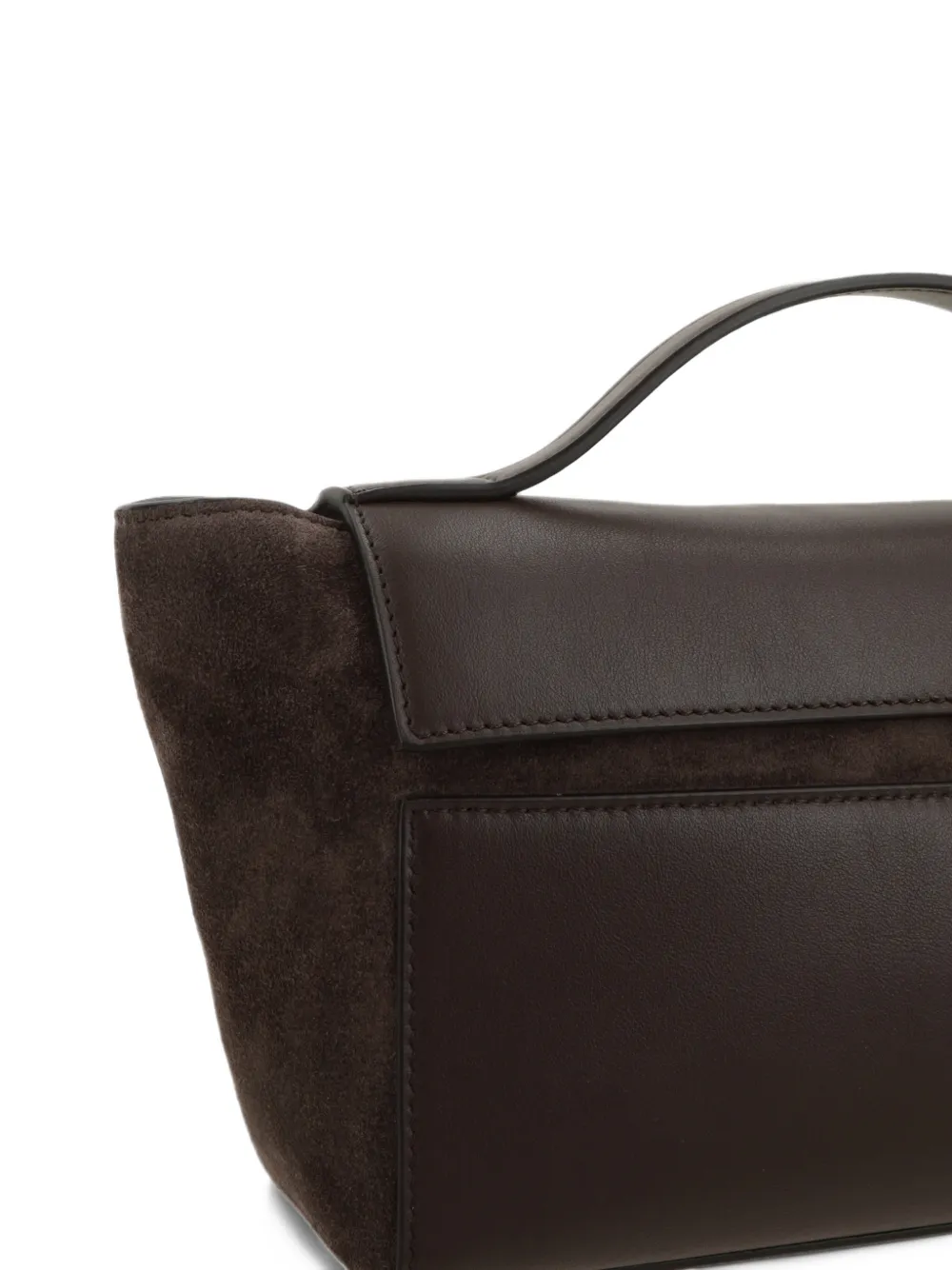 Savette Symmetry Trapeze suede-panelled clutch bag Bruin