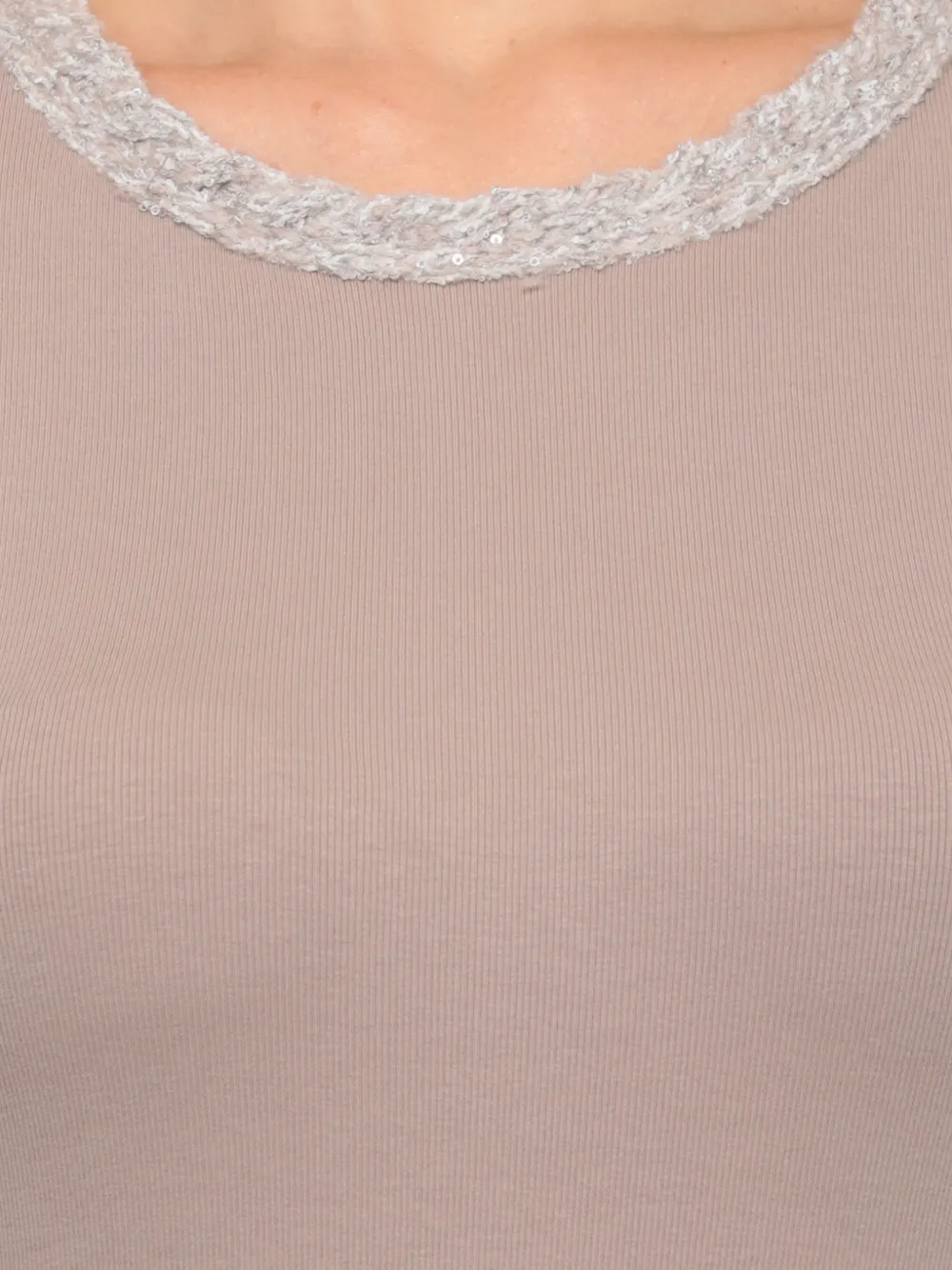 Fabiana Filippi T-shirt met driekwartmouwen en verfraaid met pailletten Beige