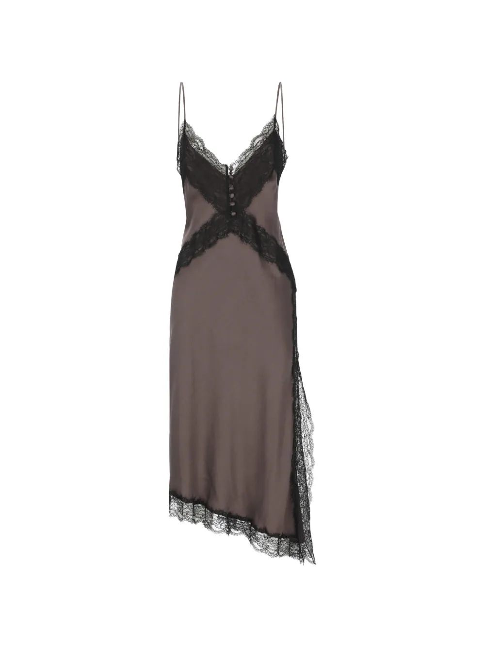 THE ANDAMANE robe asymétrique bordée de dentelle - Marron THE ANDAMANE robe asymétrique bordée de dentelle - Marron