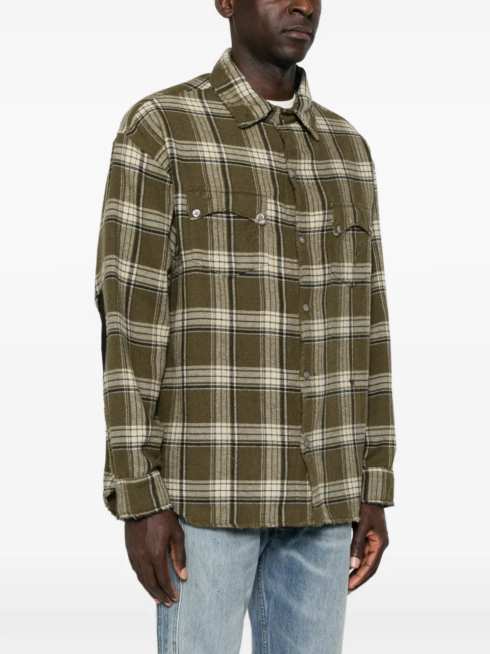 RHUDE Geruit overhemd met gerafeld effect Groen