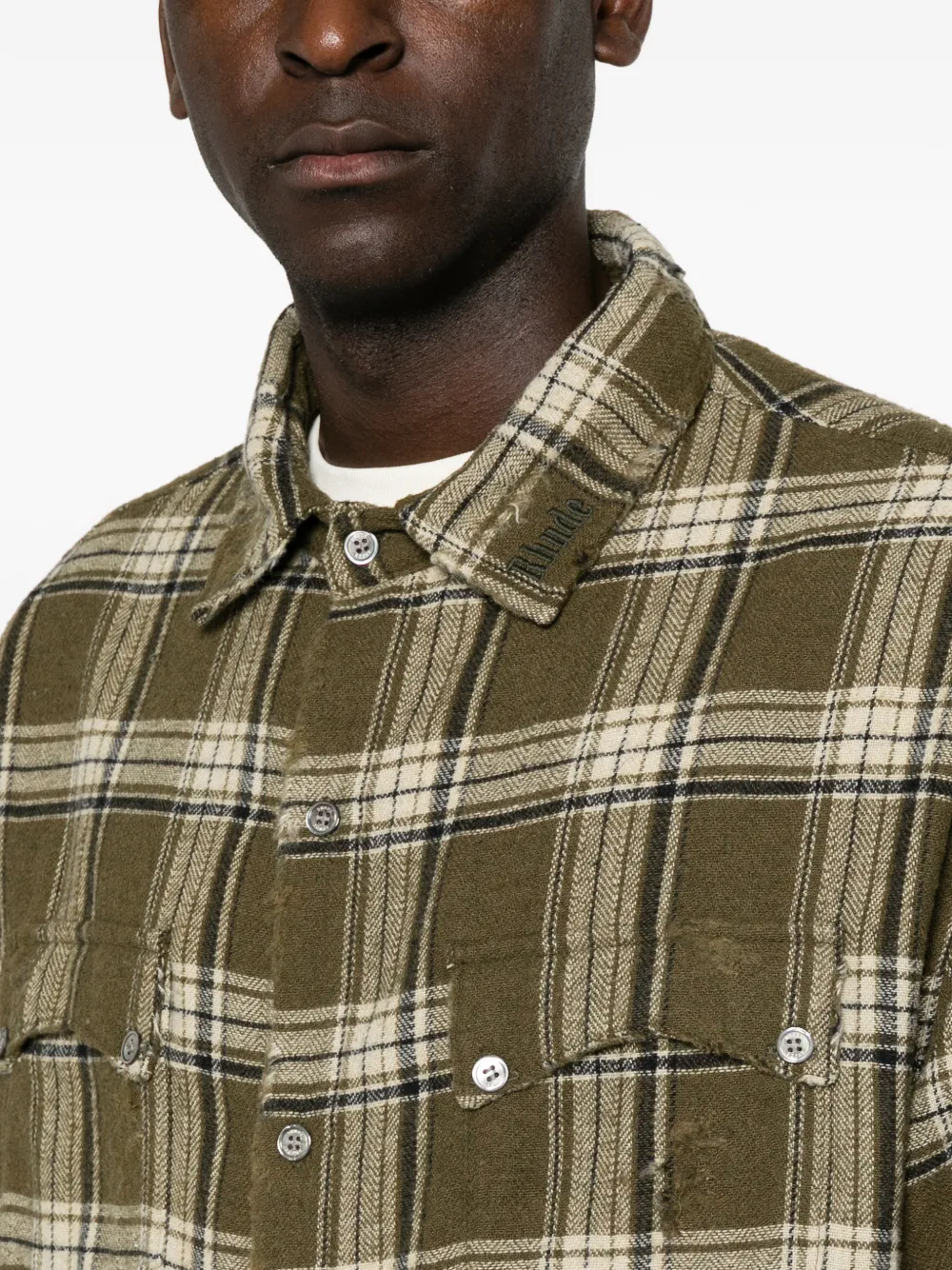 RHUDE Geruit overhemd met gerafeld effect Groen