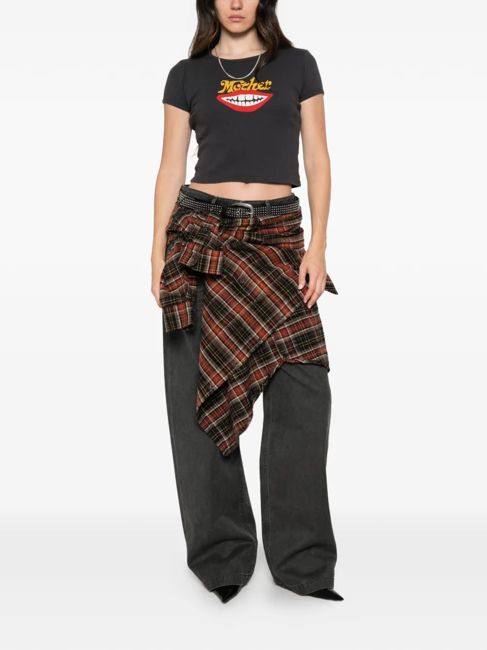 MOTHER The Itty Bitter Ringer graphic-print cropped T-shirt Grijs