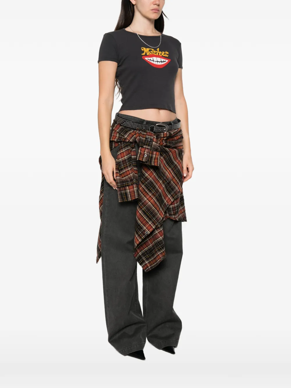 MOTHER The Itty Bitter Ringer graphic-print cropped T-shirt Grijs