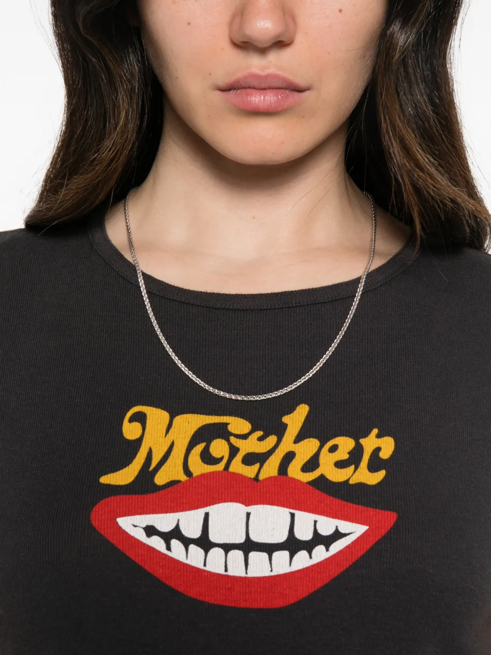 MOTHER The Itty Bitter Ringer graphic-print cropped T-shirt Grijs