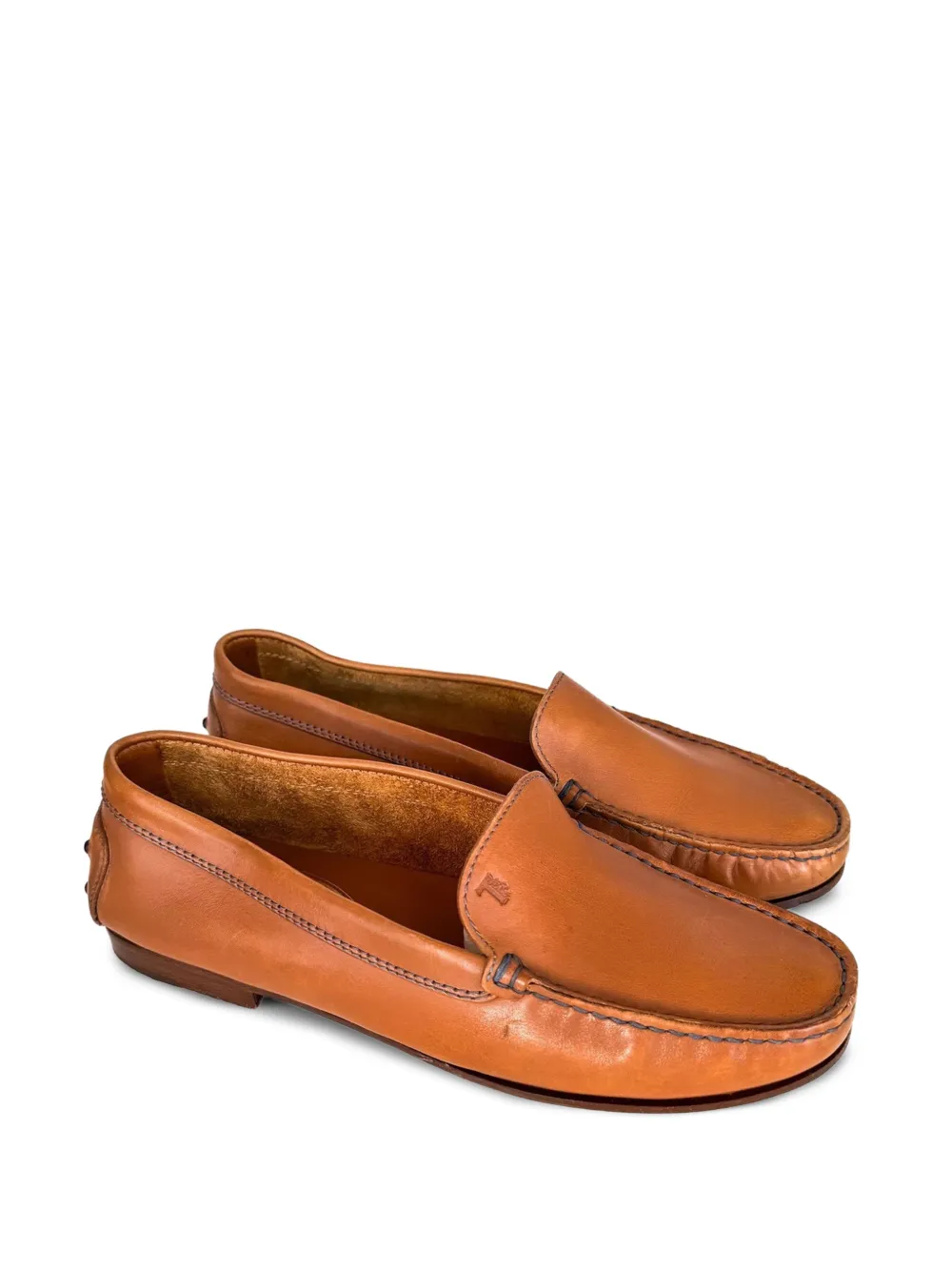 Tod's Gommino embossed-monogram leather loafers - Marrone