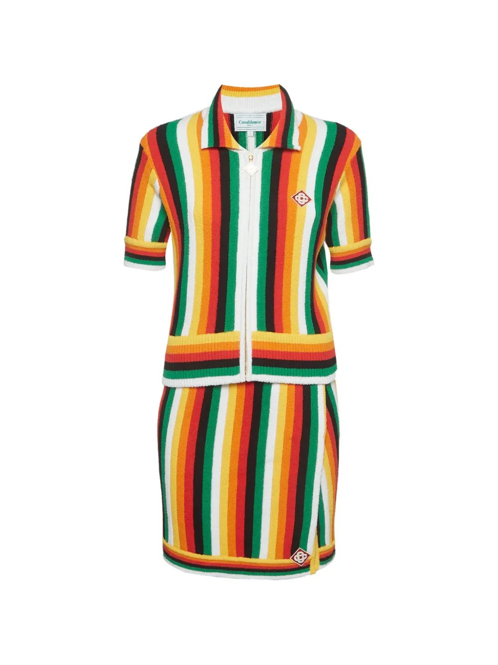 Casablanca striped bouclé knit top and skirt set - Arancione