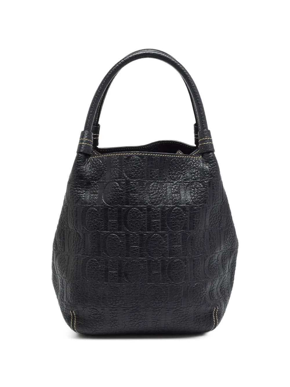 Carolina Herrera Vintage sac à main monogrammé en cuir - Noir