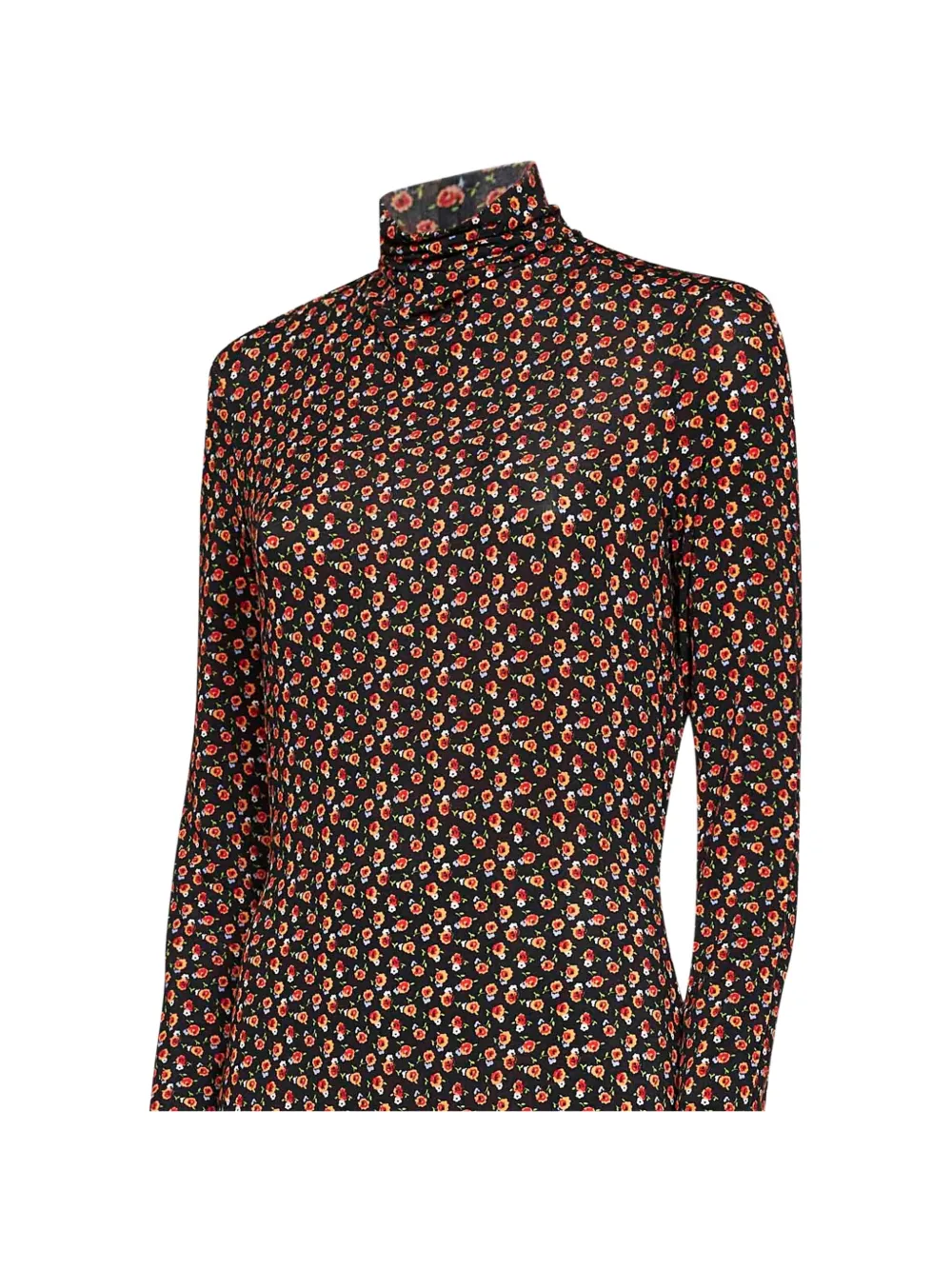 Rabanne floral-print high-neck dress Zwart