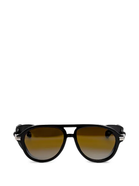 Vuarnet pilot-frame leather-trim sunglasses