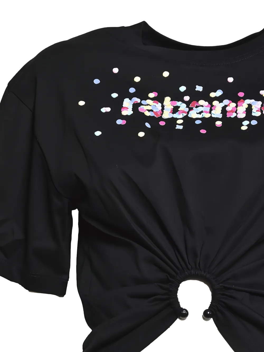 Rabanne T-shirt met pailletten-logo en ringdetail Zwart