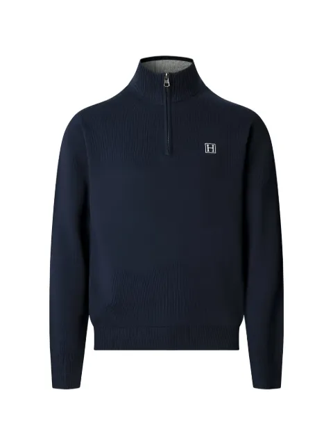 Hackett London suéter con logo bordado y cuarto de cierre