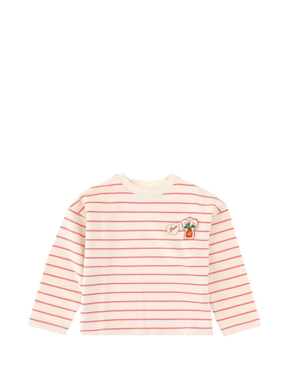 Bonpoint Gestreifter Pullover mit Stickerei - Nude