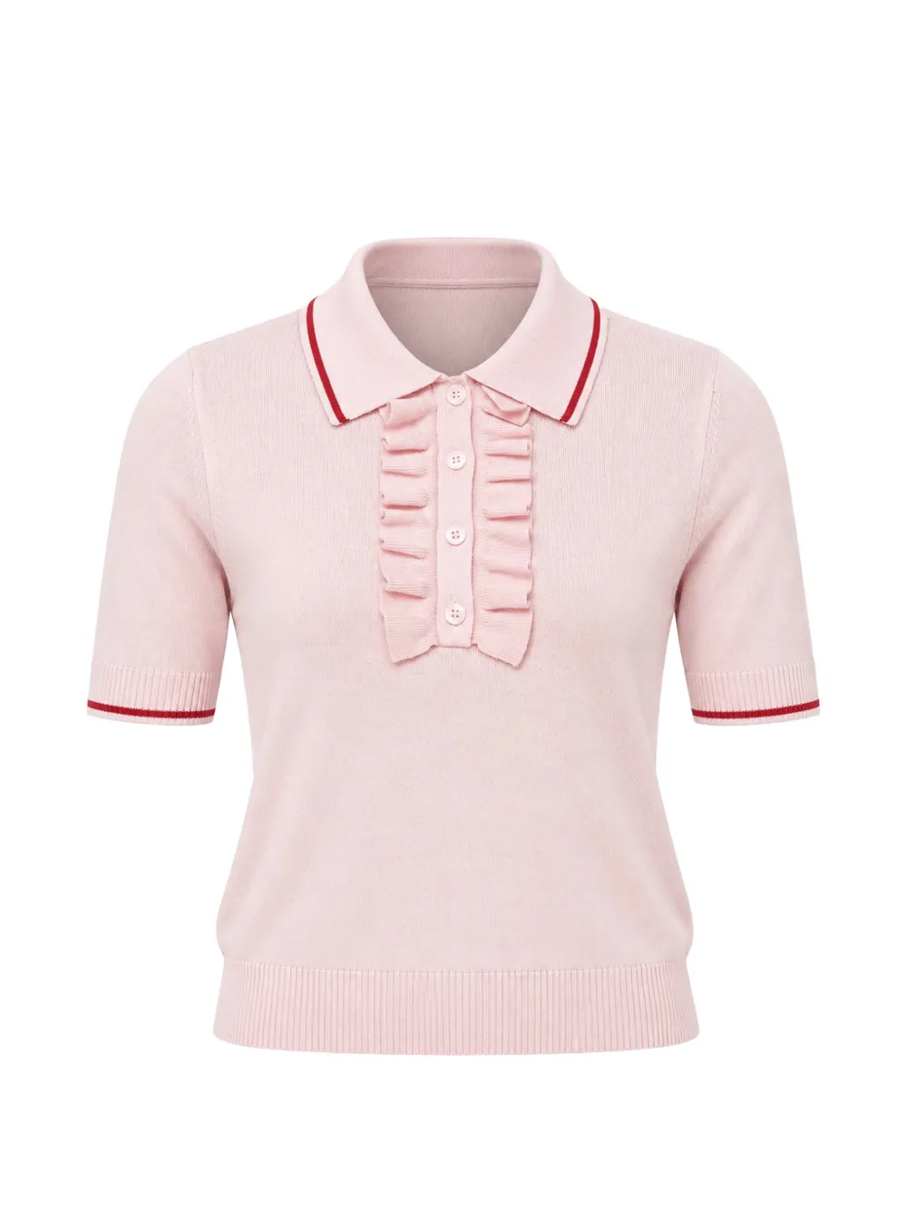 MOTHER ruffle-detail tipped-trim short-sleeved sweater