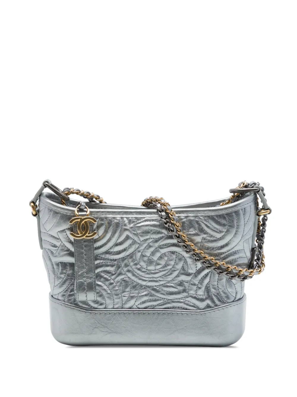 CHANEL Pre-Owned 2019 Small Metallic Calfskin CC Stitched Gabrielle Hobo crossbody bag - Argento