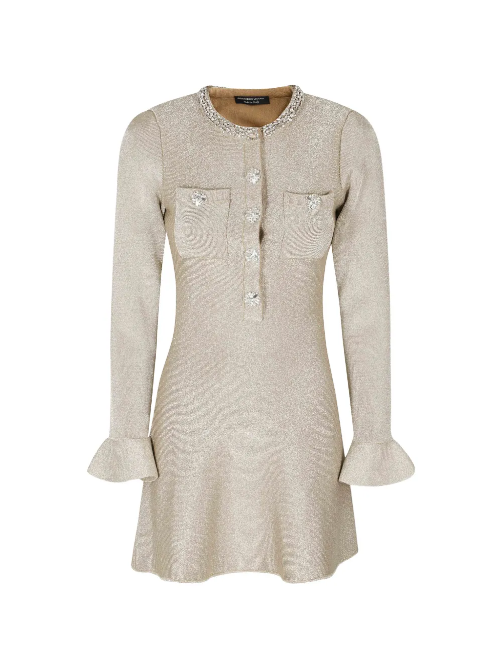 ALESSANDRO LEGORA crystal-embellished metallic-finish mini dress - Tons neutres