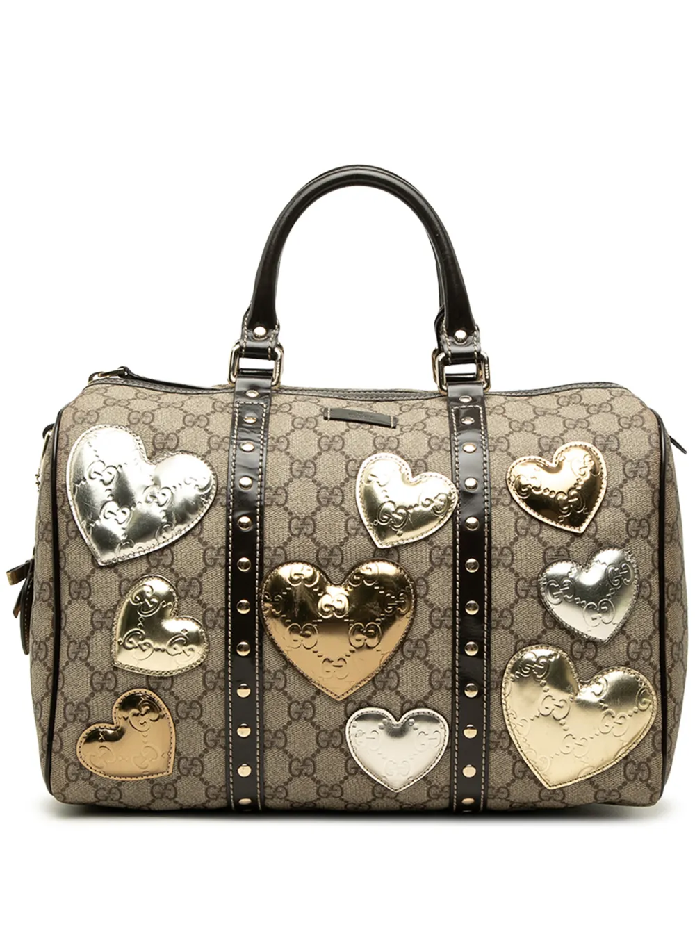 Gucci Pre-Owned sac boston Guccissima Heart Patches Joy médium à motif GG Supreme (2000-2015) - Tons neutres Gucci Pre-Owned sac boston Guccissima Heart Patches Joy médium à motif GG Supreme (2000-2015) - Tons neutres