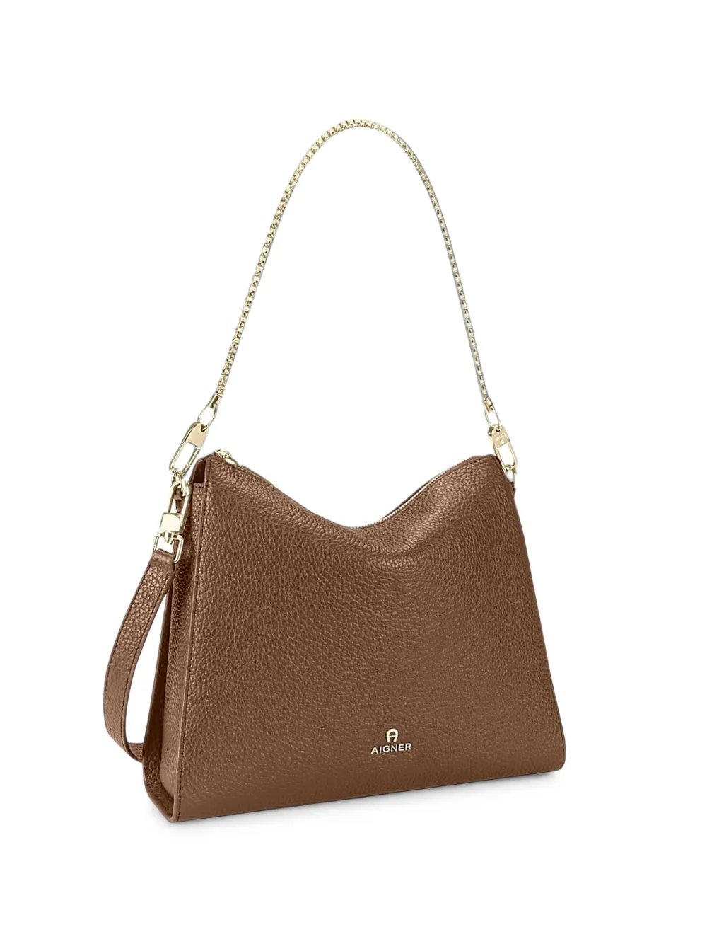 Aigner Small Ivy Pebble-grain Shoulder Bag In 브라운