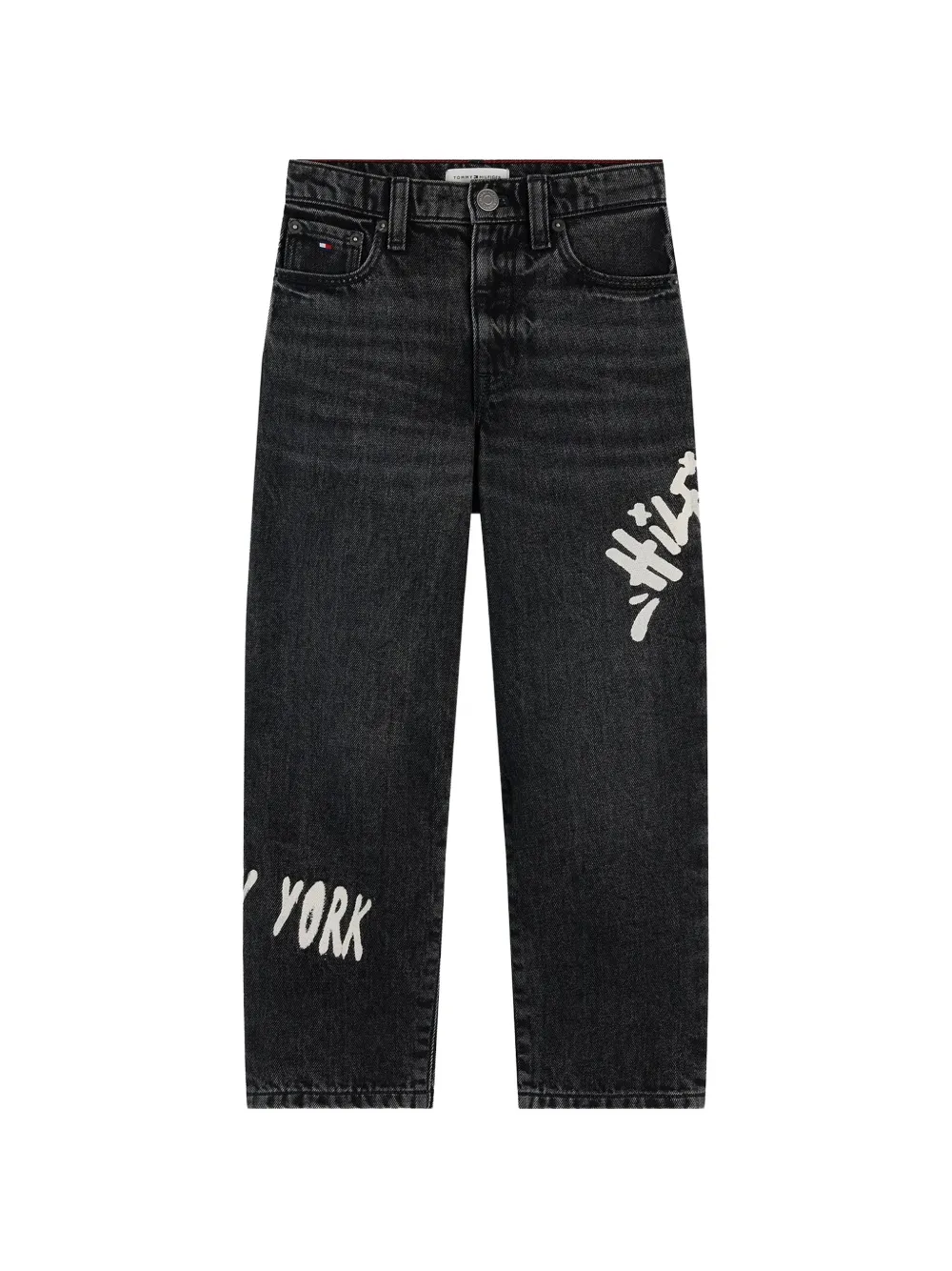 Tommy Hilfiger Junior Aop straight jeans met logo-print Zwart