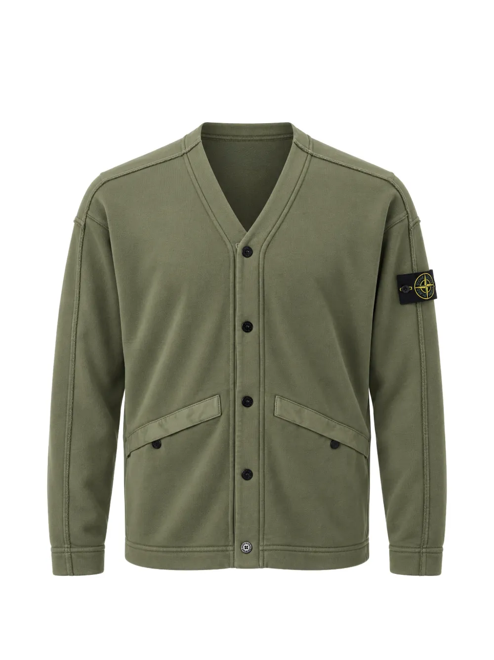 Stone Island logo-patch V-neck cardigan - Green