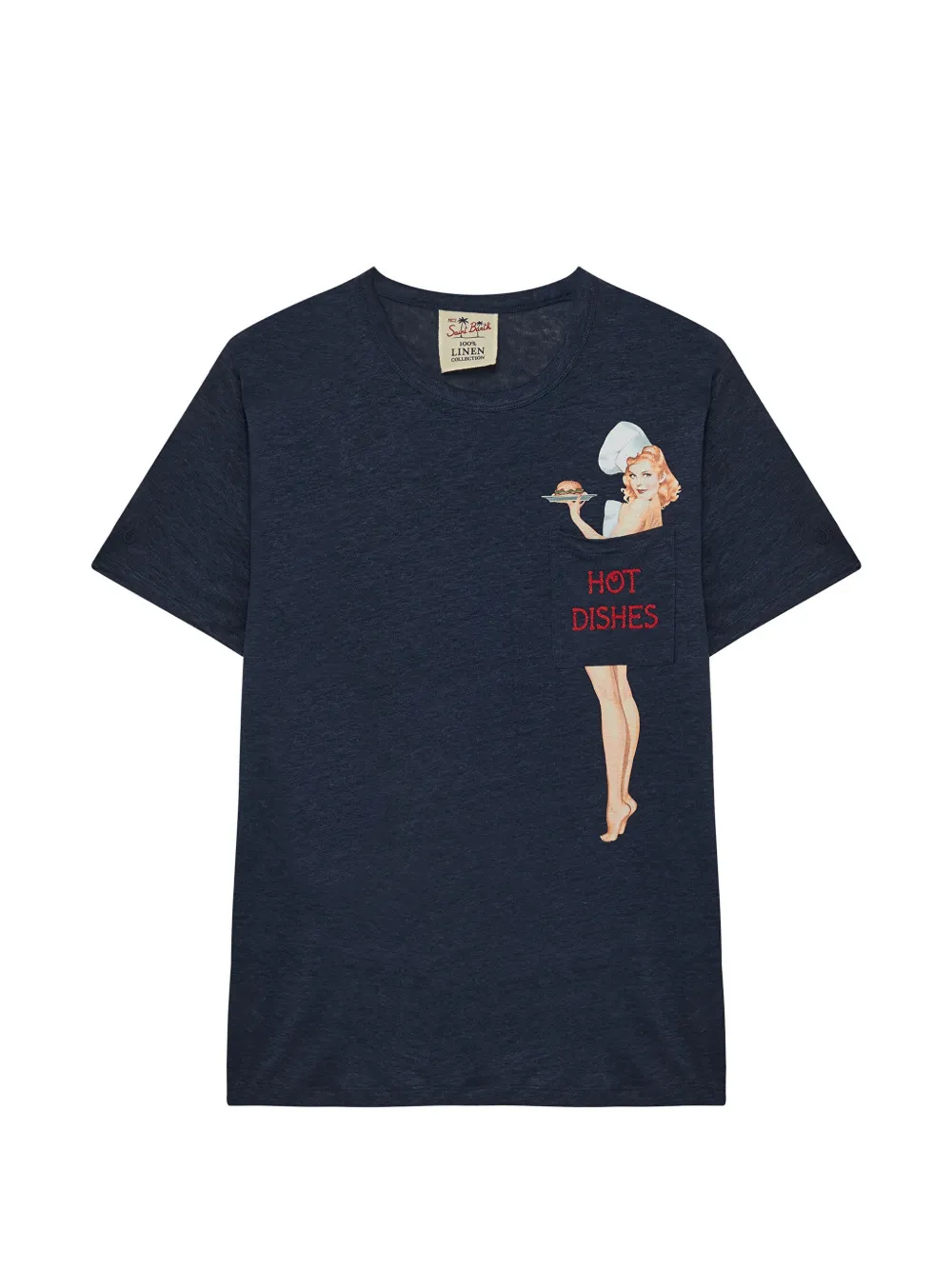 MC2 Saint Barth navy blue Ecstasea linen T-shirt with pin-up-print - Bleu MC2 Saint Barth navy blue Ecstasea linen T-shirt with pin-up-print - Bleu
