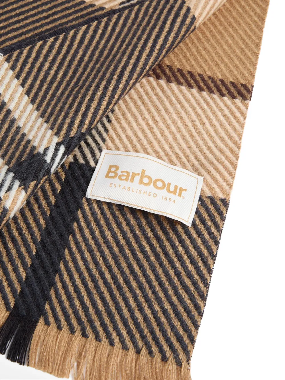 Barbour Blair sjaal met tartan-ruit en franje Beige