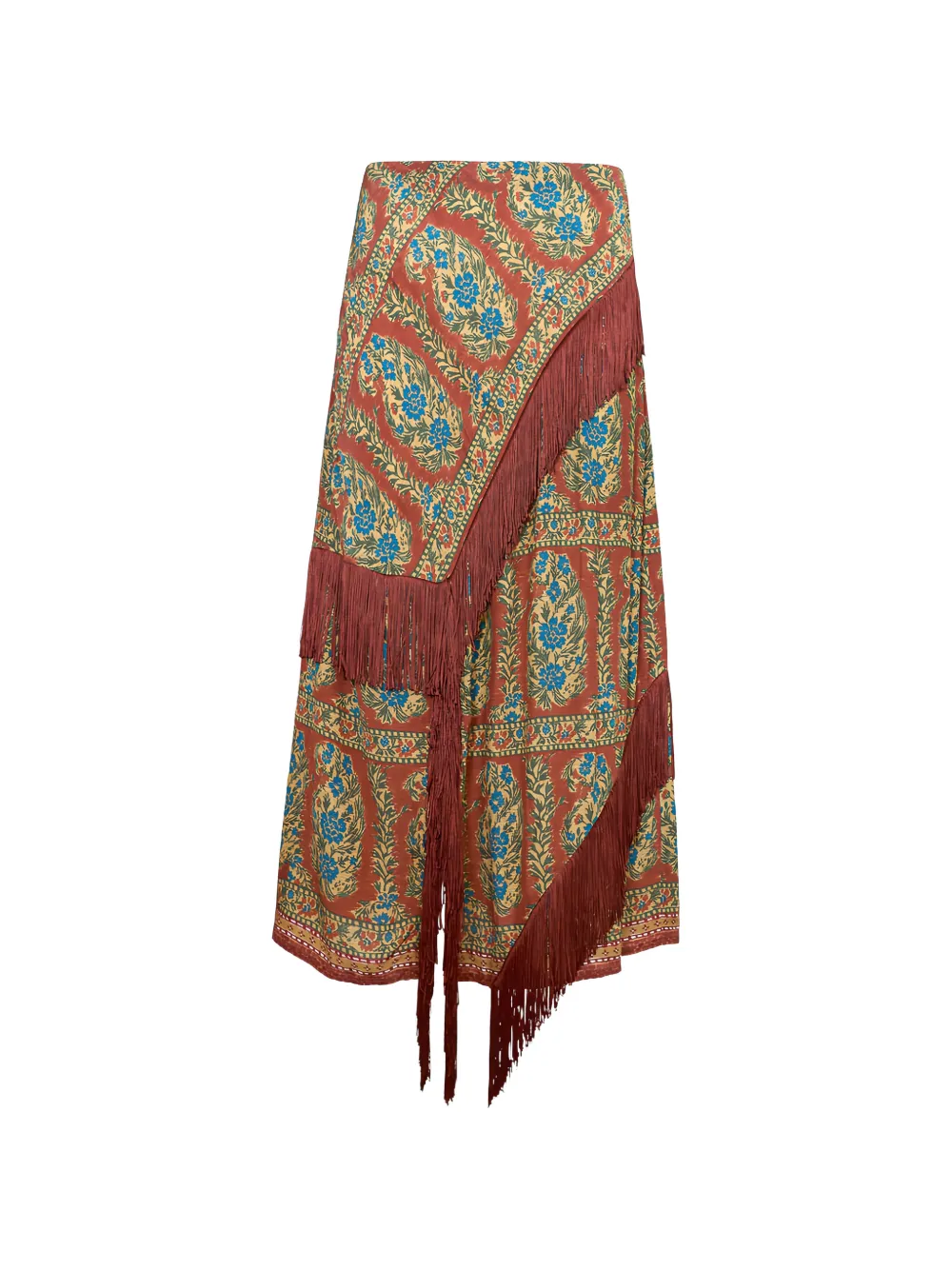 Hunter Allyne Fringe-trimmed Paisley-print Midi Skirt In Brown