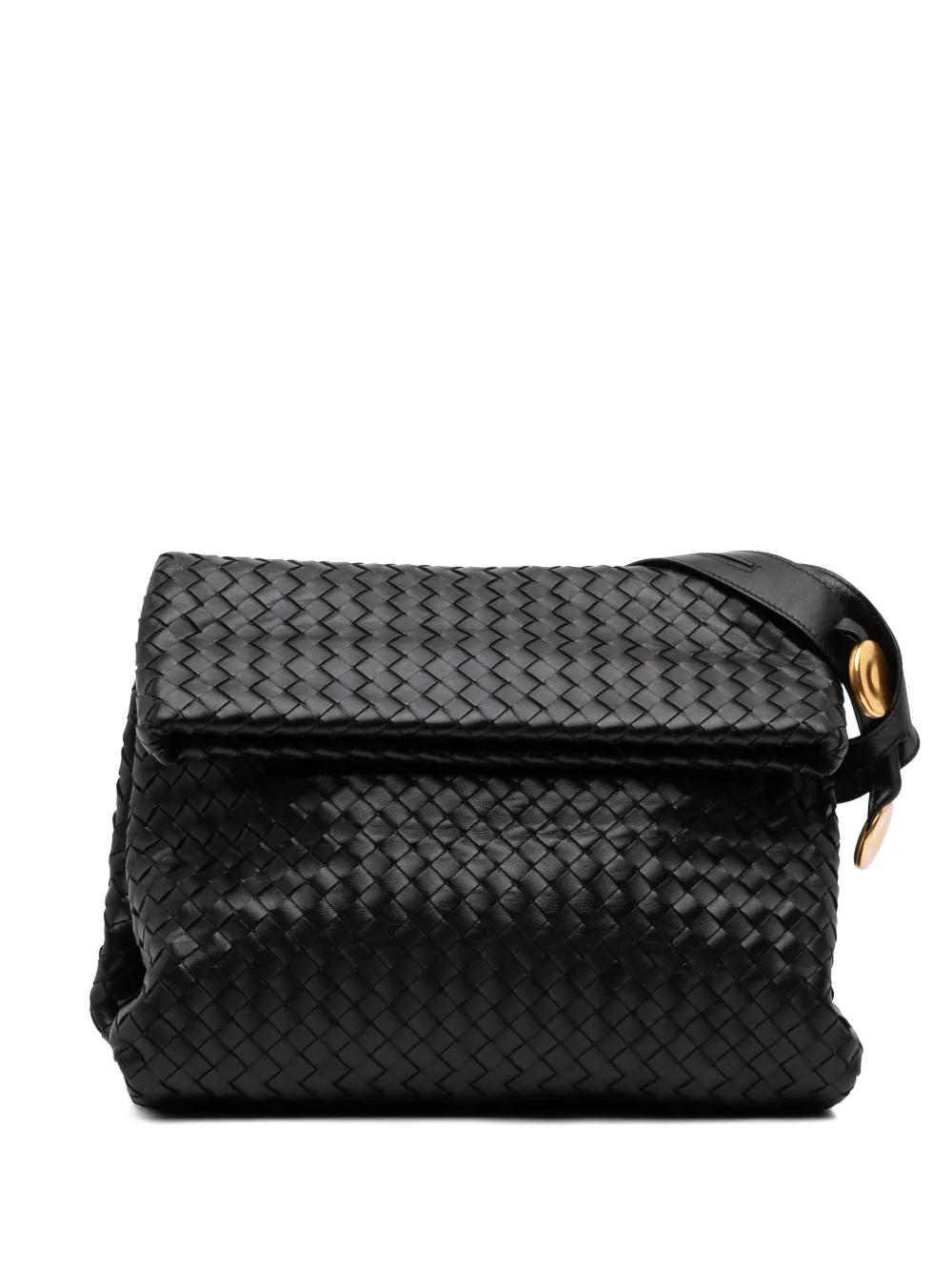 Bottega Veneta Pre-Owned 2012-2026 kleine Intrecciato Fold Over Flap Umhängetasche aus Nappaleder - Schwarz