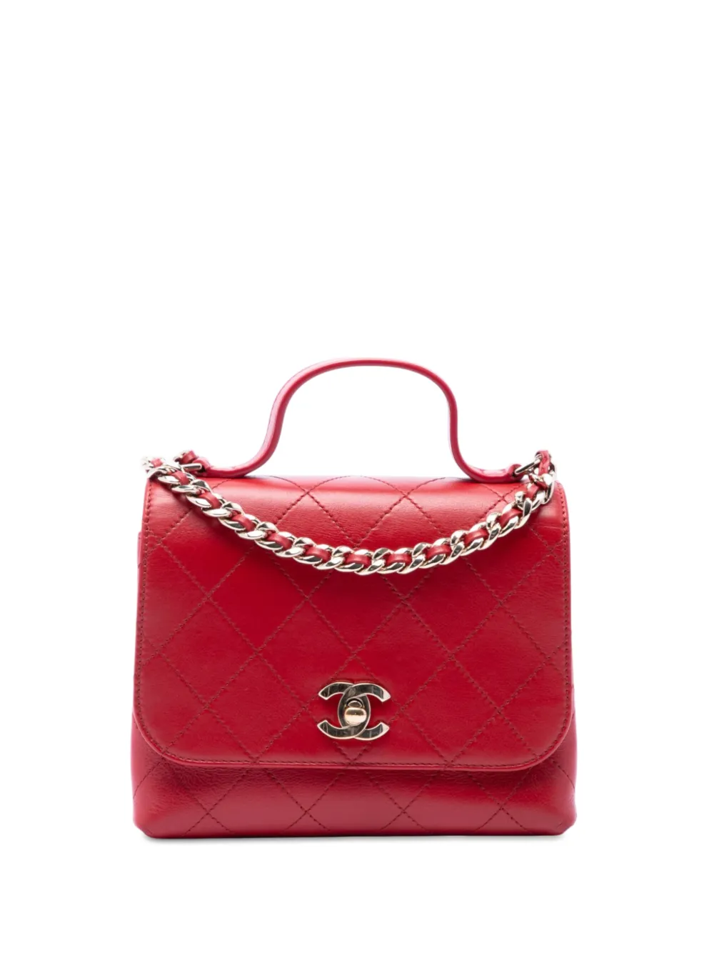 CHANEL Pre-Owned 2019 Small Quilted Calfskin Double Pocket Top Handle Flap satchel - Rosso