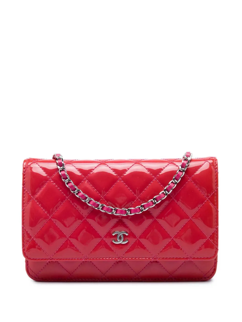 CHANEL Pre-Owned 2014-2015 Bicolor Classic Patent Wallet On Chain crossbody bag - Rosa